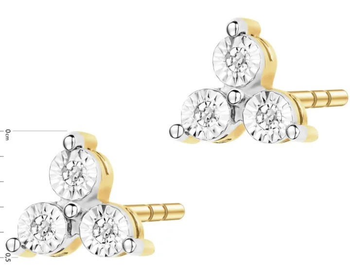 Kolczyki z żółtego złota z diamentami - 0,03 ct - próba 375
