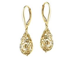 Kolczyki z żółtego złota z diamentami - koniczyny - 0,02 ct - próba 585