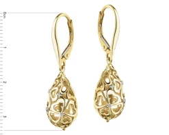 Kolczyki z żółtego złota z diamentami - koniczyny - 0,02 ct - próba 585