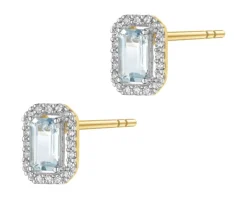 Kolczyki z żółtego złota z diamentami i akwamarynami - próba 585