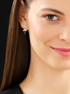 Kolczyki z żółtego złota z diamentami i szafirami - liście - próba 585