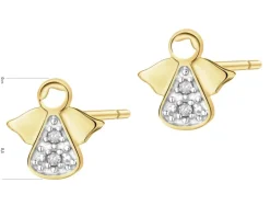 Kolczyki z żółtego złota z diamentami - aniołki - 0,01 ct - próba 375