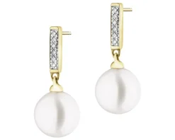 Kolczyki z żółtego złota z diamentami i perłami - próba 585