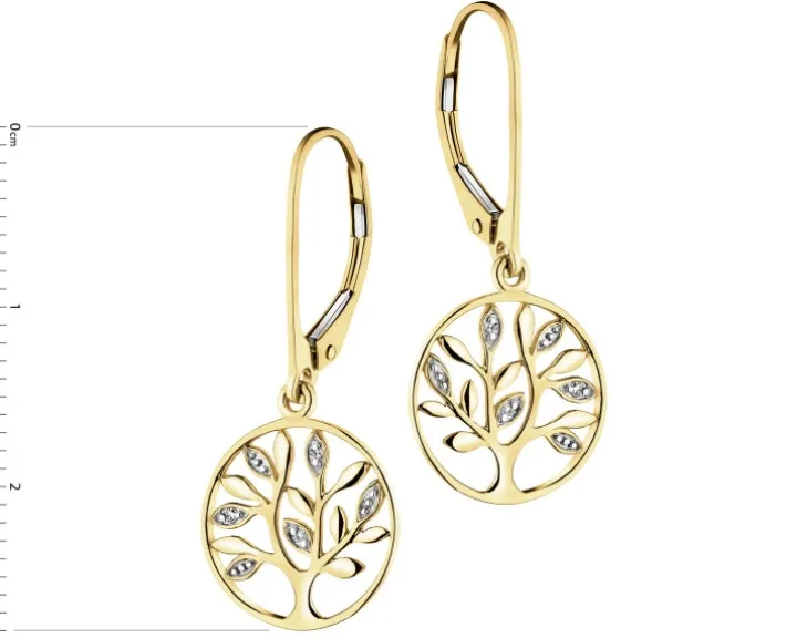 Kolczyki z żółtego złota z diamentami - drzewka - 0,01 ct - próba 375