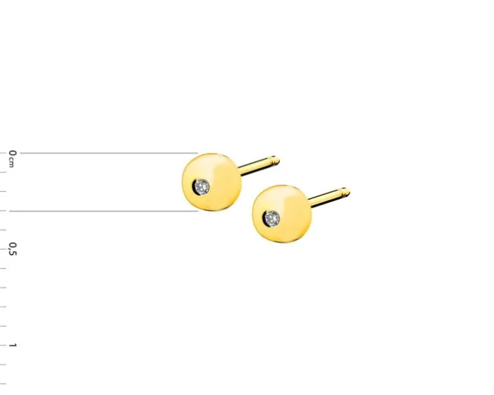 Kolczyki z żółtego złota z diamentami - kulki - 0,006 ct - próba 375