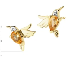 Kolczyki z żółtego złota z diamentami i cytrynami - kolibry - próba 585