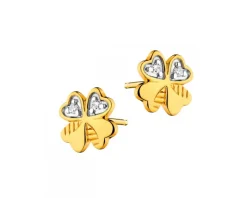 Kolczyki z żółtego złota z diamentami - koniczyny - 0,02 ct - próba 585
