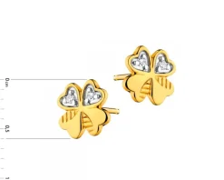 Kolczyki z żółtego złota z diamentami - koniczyny - 0,02 ct - próba 585