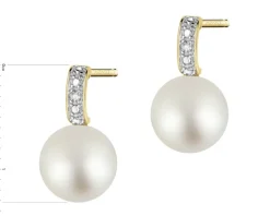 Kolczyki z żółtego złota z diamentami i perłami - próba 585