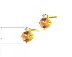 Kolczyki z żółtego złota z diamentami i cytrynami - próba 375