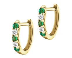 Kolczyki z żółtego złota z diamentami i szmaragdami - próba 585