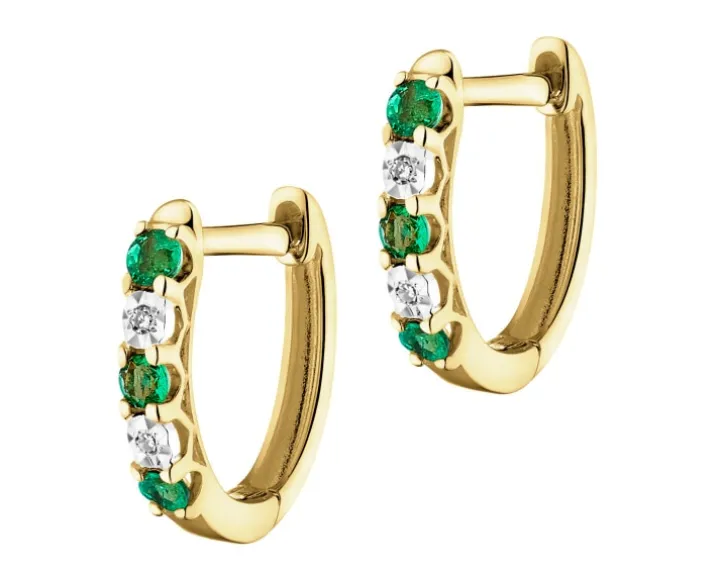 Kolczyki z żółtego złota z diamentami i szmaragdami - próba 585