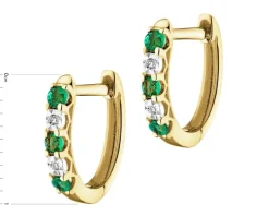 Kolczyki z żółtego złota z diamentami i szmaragdami - próba 585