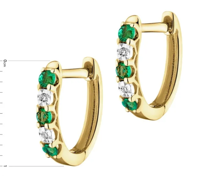 Kolczyki z żółtego złota z diamentami i szmaragdami - próba 585