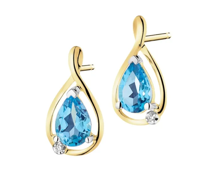 Kolczyki z żółtego złota z diamentami i topazami - próba 585