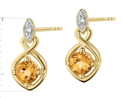 Kolczyki z żółtego złota z diamentami i cytrynami - próba 375