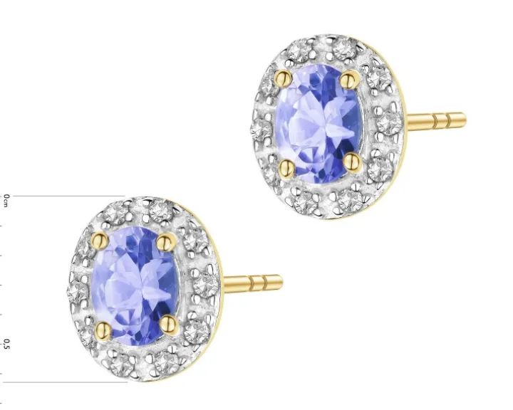 Kolczyki z żółtego złota z diamentami i tanzanitami - próba 585