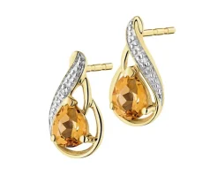 Kolczyki z żółtego złota z diamentami i cytrynami - próba 375