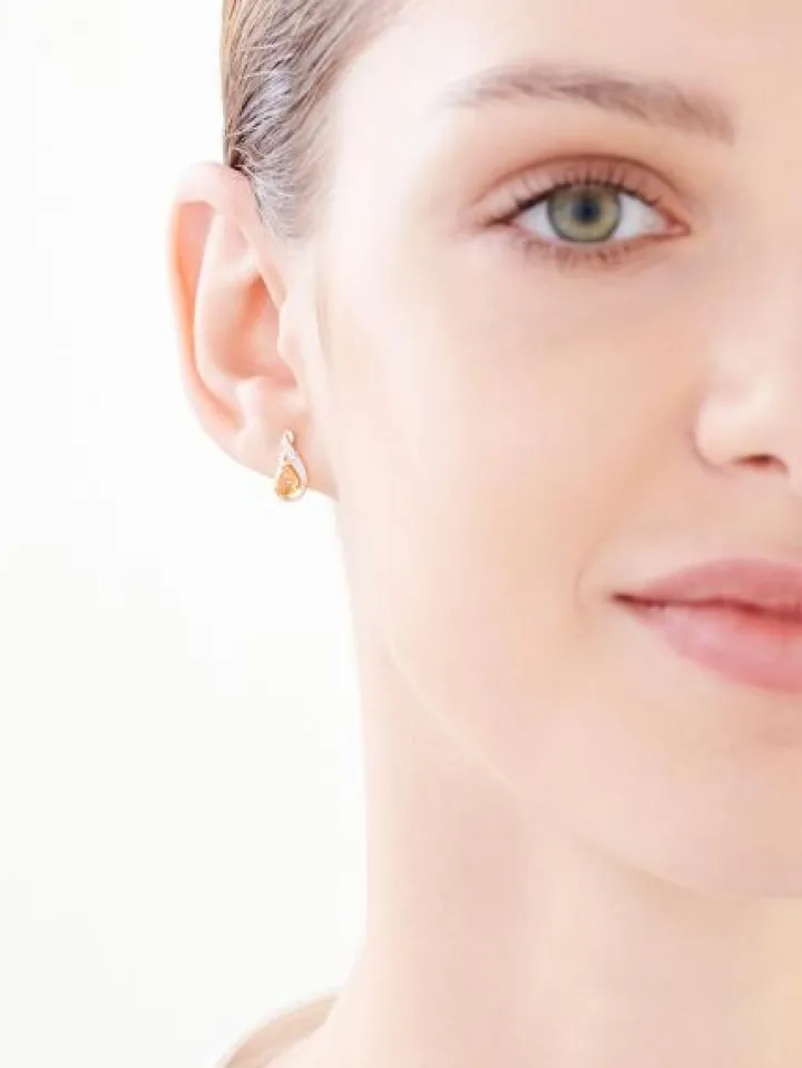 Kolczyki z żółtego złota z diamentami i cytrynami - próba 375