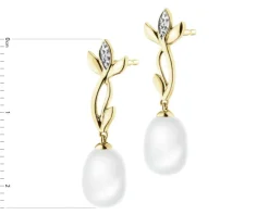 Kolczyki z żółtego złota z diamentami i perłami - próba 585