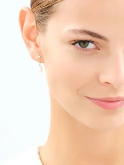 Kolczyki z żółtego złota z diamentami i perłami - próba 585