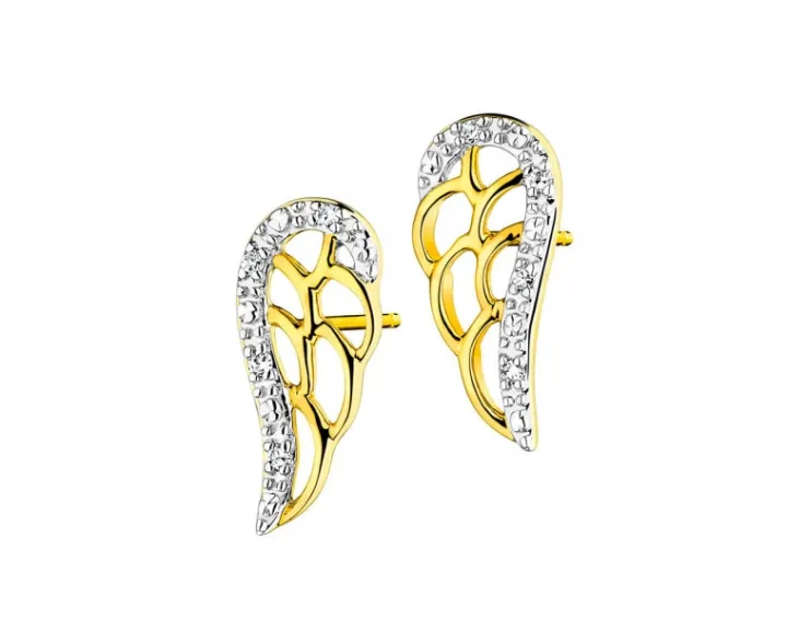 Kolczyki z żółtego złota z diamentami - skrzydła - 0,02 ct - próba 375