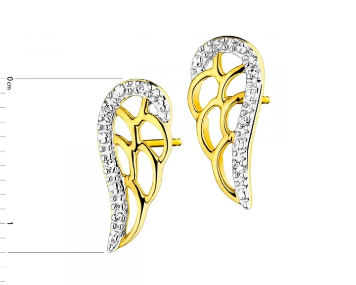 Kolczyki z żółtego złota z diamentami - skrzydła - 0,02 ct - próba 375