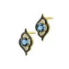 Kolczyki z żółtego złota z diamentami i topazami London Blue - próba 585