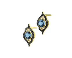 Kolczyki z żółtego złota z diamentami i topazami London Blue - próba 585
