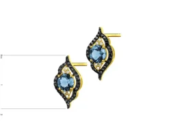 Kolczyki z żółtego złota z diamentami i topazami London Blue - próba 585