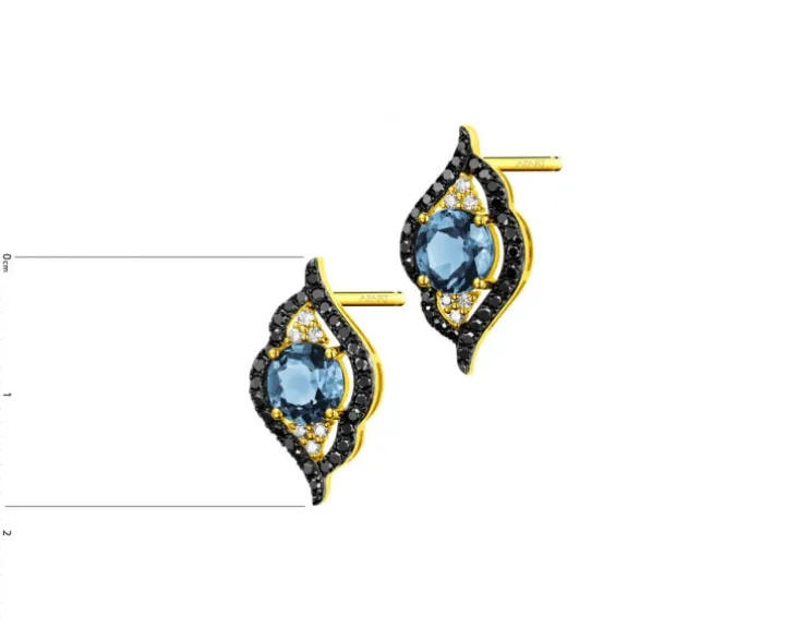 Kolczyki z żółtego złota z diamentami i topazami London Blue - próba 585