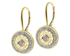 Kolczyki z żółtego złota z diamentami - rozety - 0,20 ct - próba 585