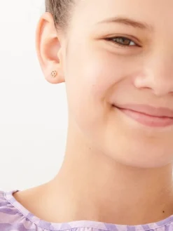 Kolczyki z żółtego złota z diamentami - koniczyny - 0,005 ct - próba 375