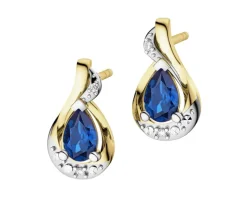 Kolczyki z żółtego złota z diamentami i szafirami - próba 585