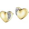Kolczyki z żółtego złota z diamentami - serca - 0,02 ct - próba 375