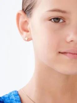 Kolczyki z żółtego złota z diamentami - serca - 0,02 ct - próba 375