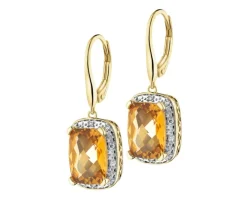 Kolczyki z żółtego złota z diamentami i cytrynami - próba 585