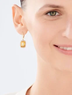 Kolczyki z żółtego złota z diamentami i cytrynami - próba 585