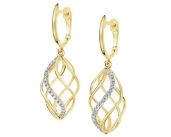 Kolczyki z żółtego złota z diamentami - 0,10 ct - próba 585