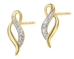 Kolczyki z żółtego złota z diamentami - 0,008 ct - próba 375