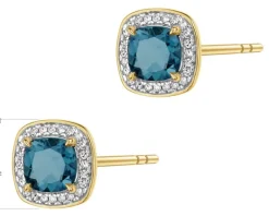 Kolczyki z żółtego złota z diamentami i topazami London Blue - próba 585