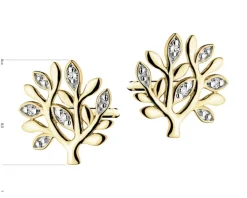 Kolczyki z żółtego złota z diamentami - drzewka - 0,01 ct - próba 585