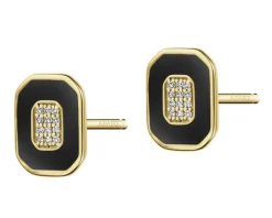 Kolczyki z żółtego złota z diamentami i emalią - 0,05 ct - próba 585