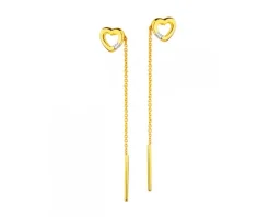 Kolczyki z żółtego złota z diamentami - serca - 0,006 ct - próba 585