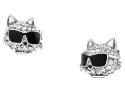 Kolczyki ze stali szlachetnej z cyrkoniami i emalią - kot, Karl Lagerfeld
