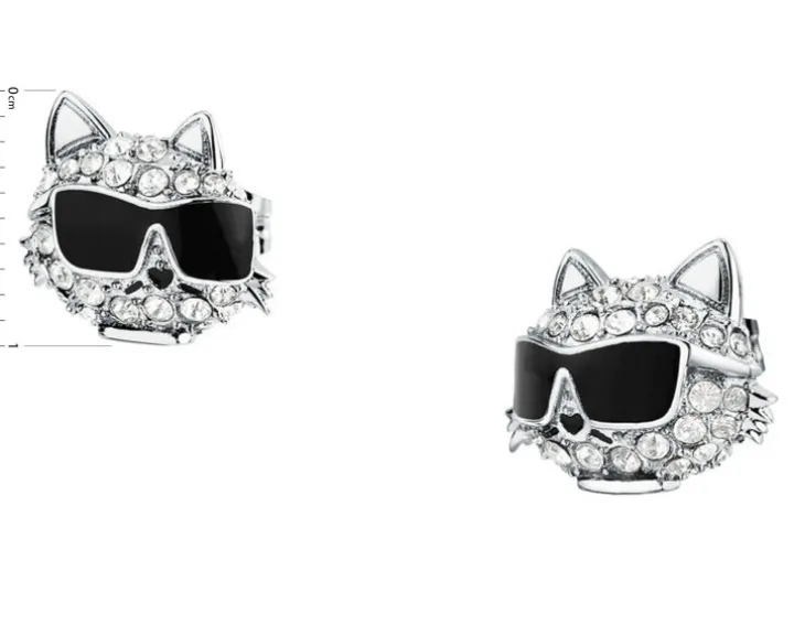 Kolczyki ze stali szlachetnej z cyrkoniami i emalią - kot, Karl Lagerfeld