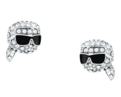 Kolczyki ze stali szlachetnej z cyrkoniami i emalią - główka Karl Lagerfeld