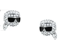 Kolczyki ze stali szlachetnej z cyrkoniami i emalią - główka Karl Lagerfeld