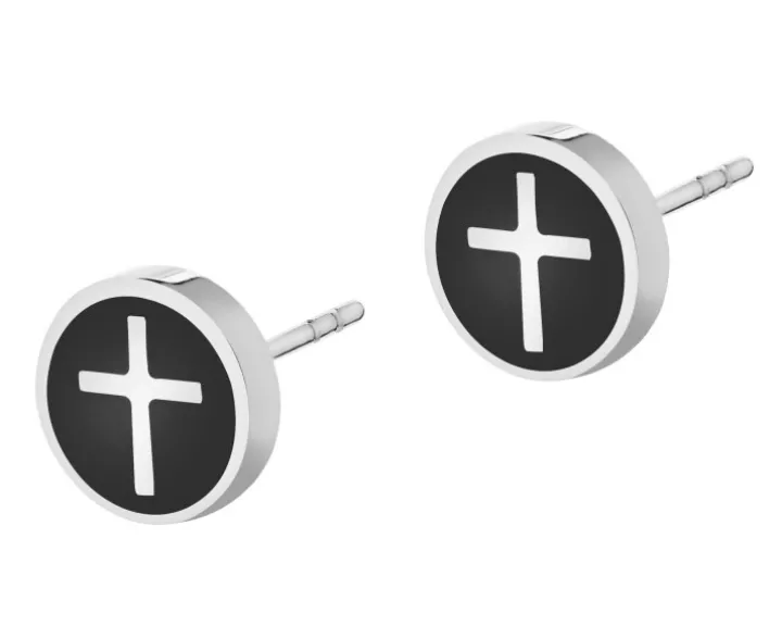 Kolczyki ze stali szlachetnej z emalią - krzyże