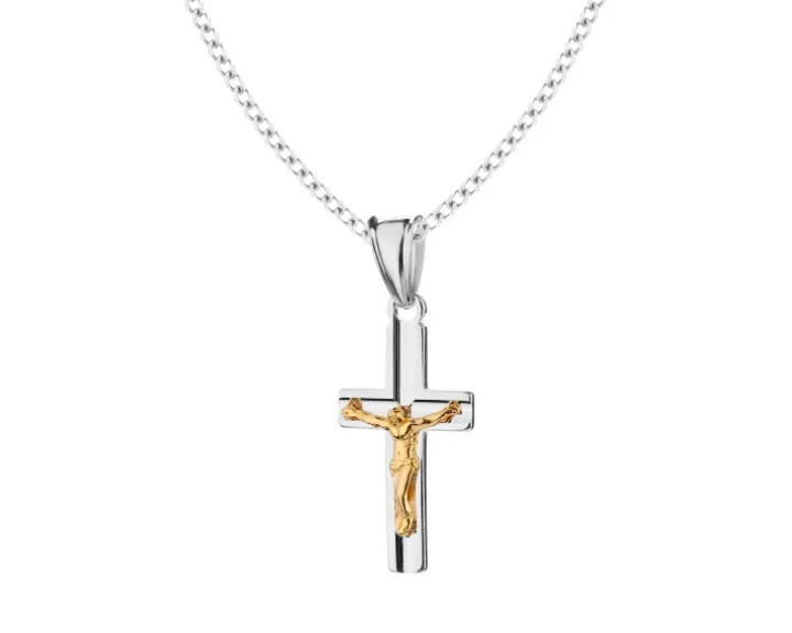 Krzyż - zawieszka srebrna i łańcuszek - komplet